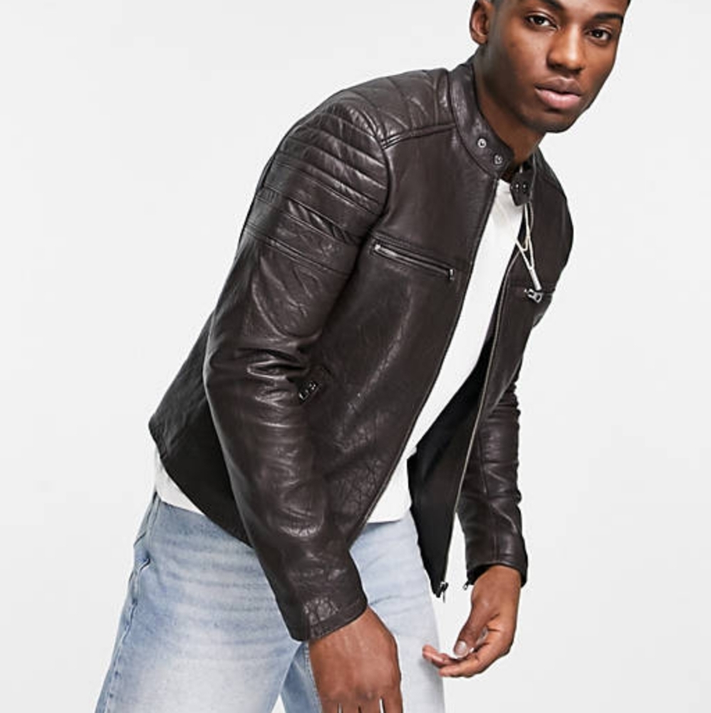 Barneys Originals Racer Real Sheep Leather Jacket Dark Brown RETAIL £640 FROM UK